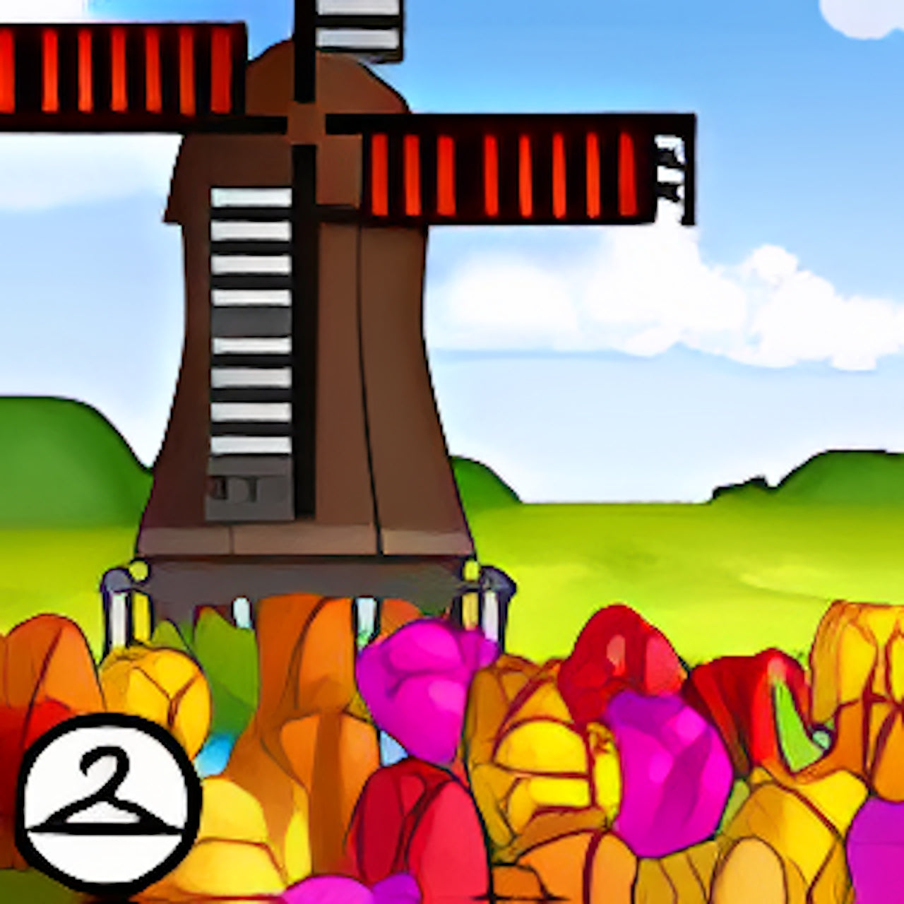 Premium Collectible: Spring Windmill Tulip Garden Background