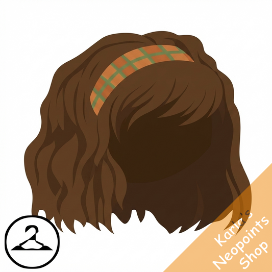 MME28-S3a: Brown Short Wavy Locks with Plaid Headband Wig