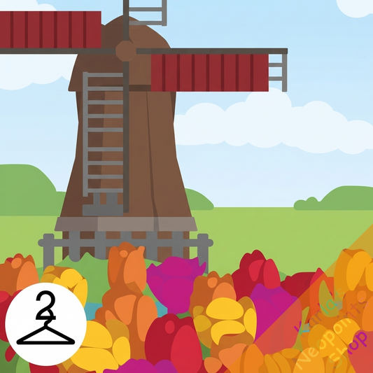 Premium Collectible: Spring Windmill Tulip Garden Background