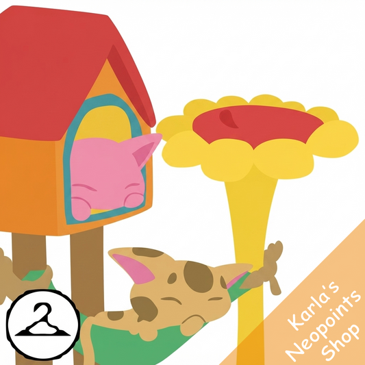 Napping and Playful Kadoties in Petpet Towers Foreground