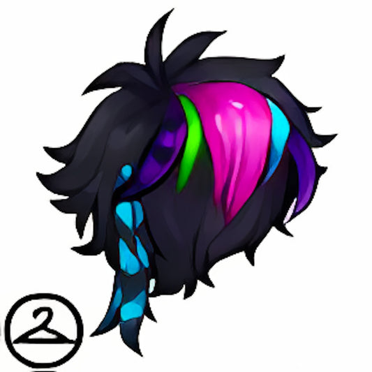 Short Black Wig with Rainbow Highlights