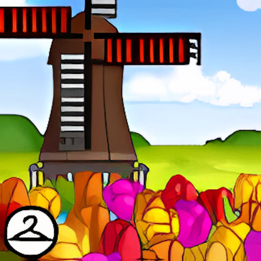 Premium Collectible: Spring Windmill Tulip Garden Background